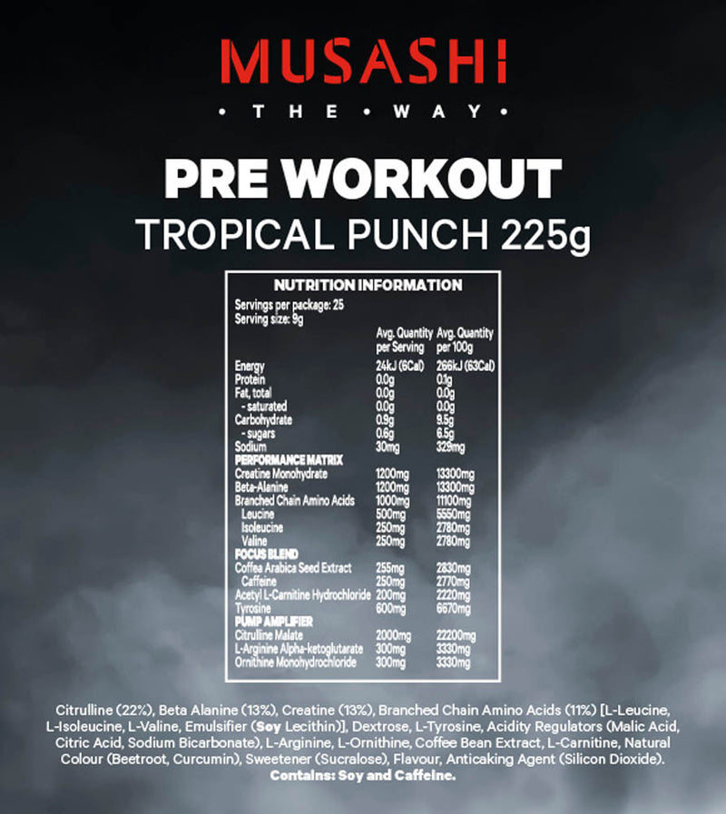 Load image into Gallery viewer, MUSASHI Pre-Workout - 225g / 25 Serves