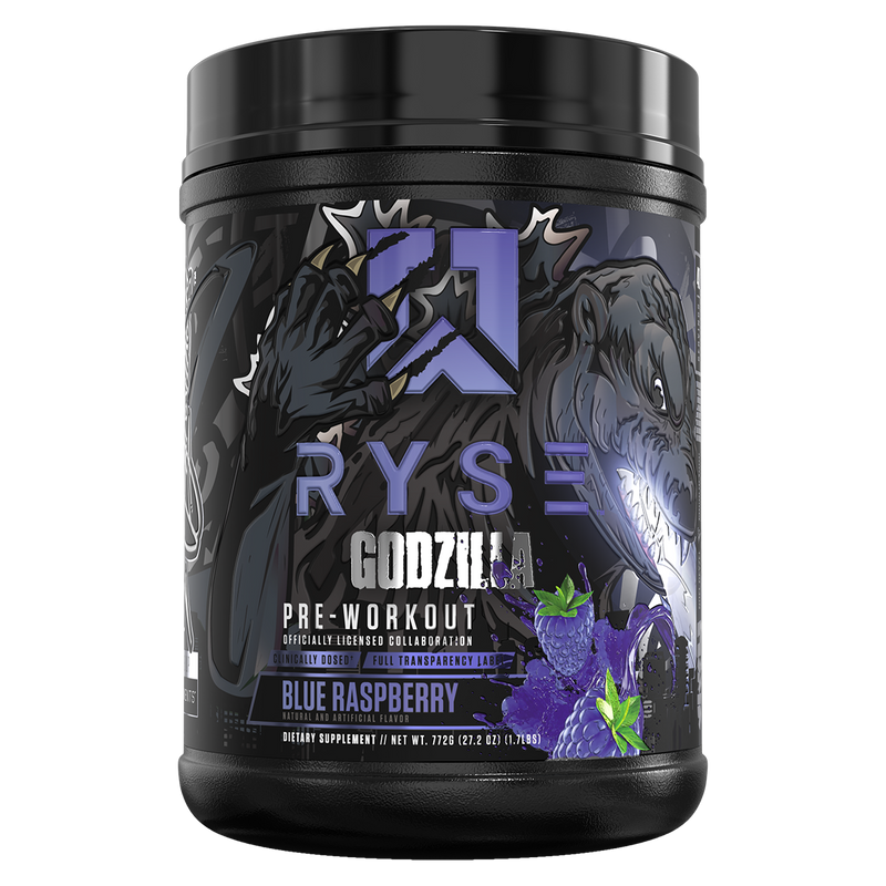 Load image into Gallery viewer, Ryse Godzilla pre-workout supplement container with black and purple design