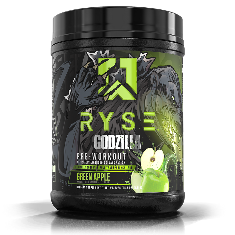 Load image into Gallery viewer, RYS pre-workout supplement container with green apple flavor on a white background