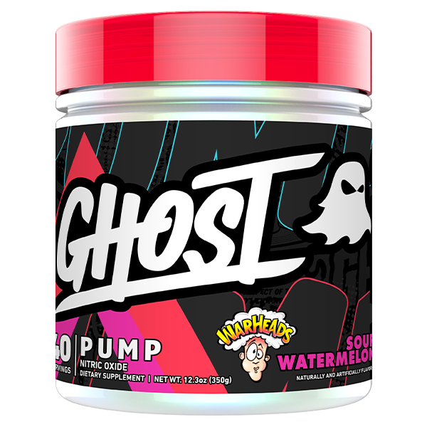 Load image into Gallery viewer, A container of GHOST Lifestyle Pump V2, which is a non-stimulant pre-workout supplement. The container is predominantly black and red with white text and a white ghost logo.