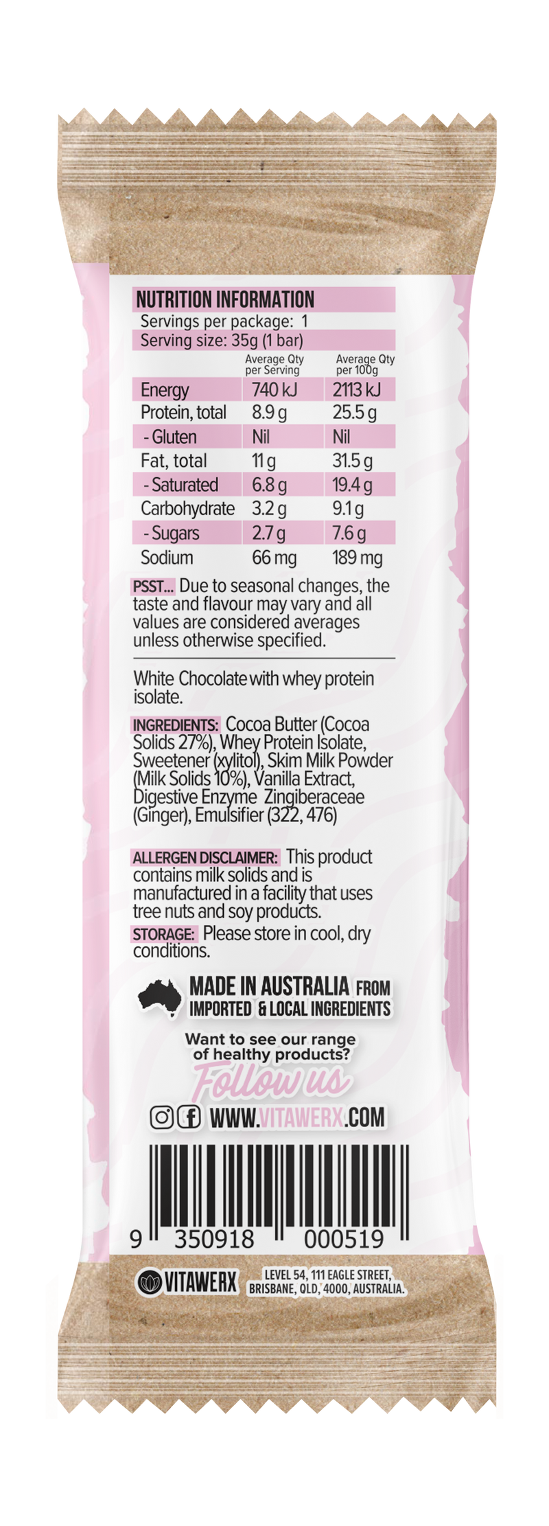 Load image into Gallery viewer, VITAWERX White Chocolate Protein Bars | 35g x 12