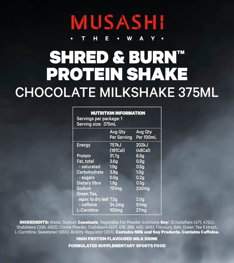 Load image into Gallery viewer, MUSASHI Shred &amp; Burn Shake 375ml - Box of 6
