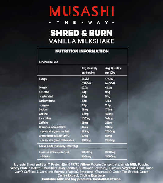 MUSASHI Shred & Burn Protein Powder - 340g