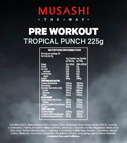 MUSASHI Pre-Workout - 225g / 25 Serves