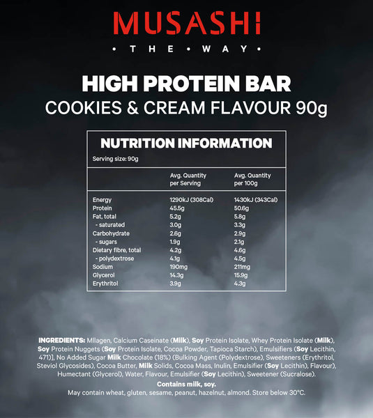 MUSASHI High Protein Bar 90g - Box of 12