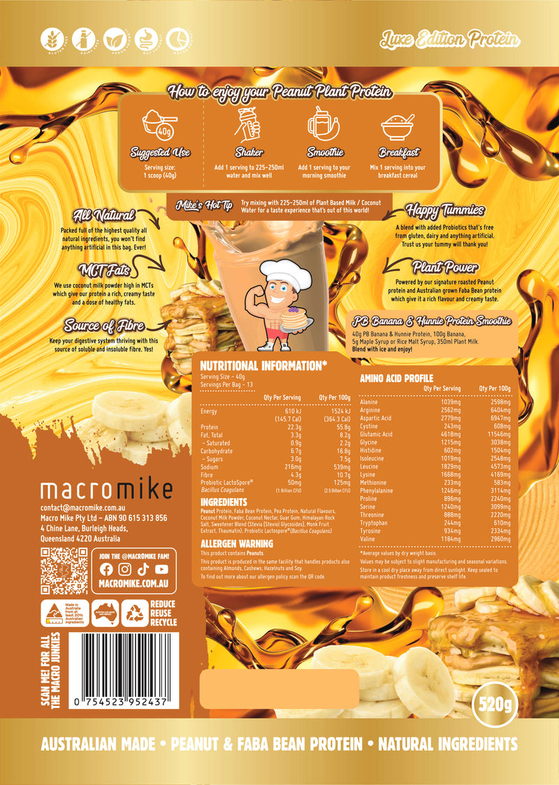 Load image into Gallery viewer, Macro Mike Luxe Peanut Plant Protein - Roasted Peanut &amp; Faba Bean | 22g Protein | 520g
