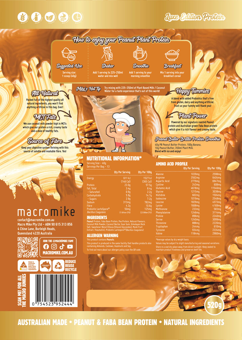 Load image into Gallery viewer, Macro Mike Luxe Peanut Plant Protein - Roasted Peanut &amp; Faba Bean | 22g Protein | 520g
