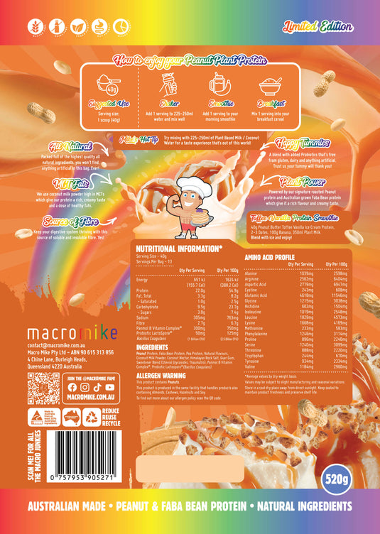 Macro Mike Luxe Peanut Plant Protein - Roasted Peanut & Faba Bean | 22g Protein | 520g