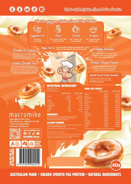 Macro Mike Golden Smooth Pea Protein - Nut Free Plant Protein | 23g Per Serve