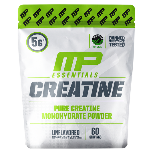 Package of MusclePharm Essentials Creatine powder on a white background