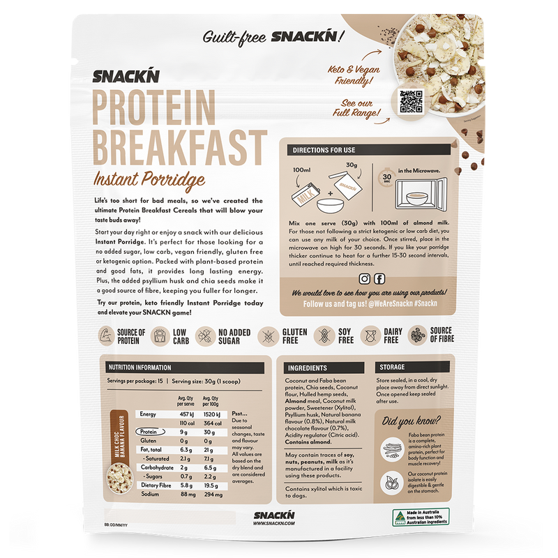 Load image into Gallery viewer, Protein Breakfast - Instant Porridge by Snack&#39;n | 15 Serves
