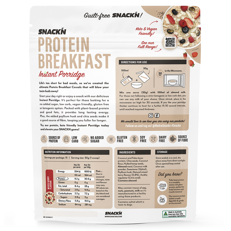 Load image into Gallery viewer, Protein Breakfast - Instant Porridge by Snack&#39;n | 15 Serves
